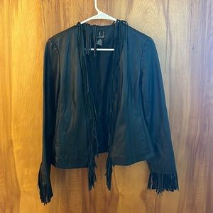 INC fringe leather jacket